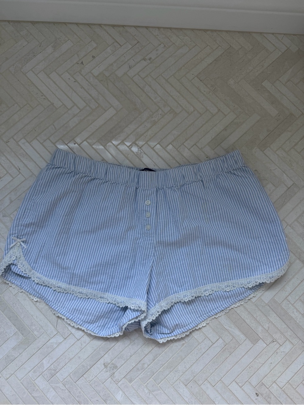 Brandy Melville Light Blue striped Lace-Trim Shorts